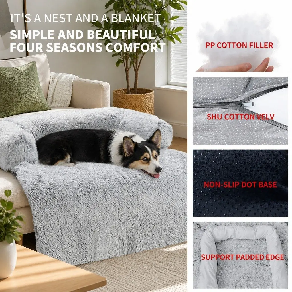 Pet Sofa Bed Gradient Grey Small Calming Waterproof Non-Slip Cover with Removable Bolster for Dogs and Cats