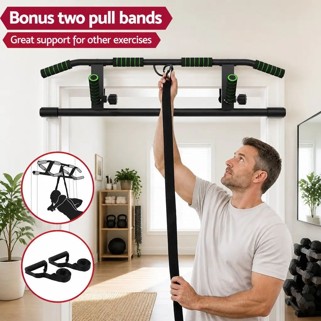 Doorway Pull Up Bar Black 101cm Multi-Grip Home Gym Exercise