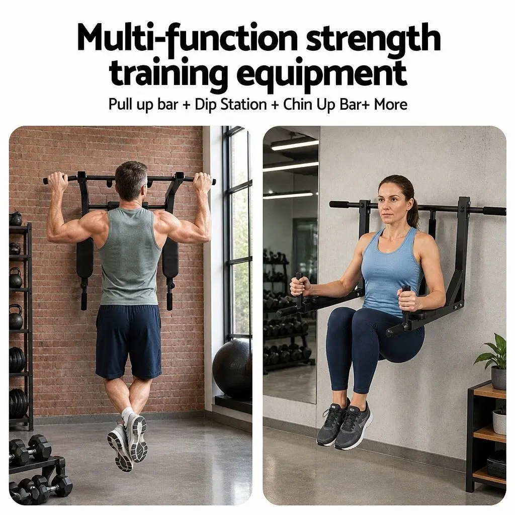 Pull Up Bar Dip Station Black 150kg Multi Gym Home Power Station