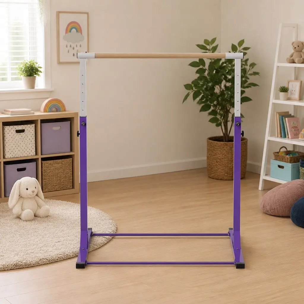 Kids Gymnastics Bar Purple Adjustable Height Indoor Outdoor Training