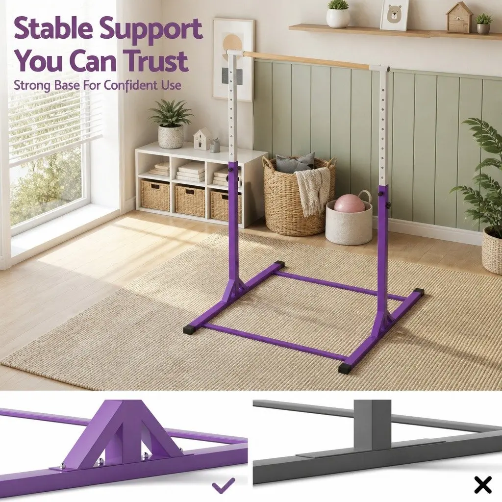 Kids Gymnastics Bar Purple Adjustable Height Indoor Outdoor Training