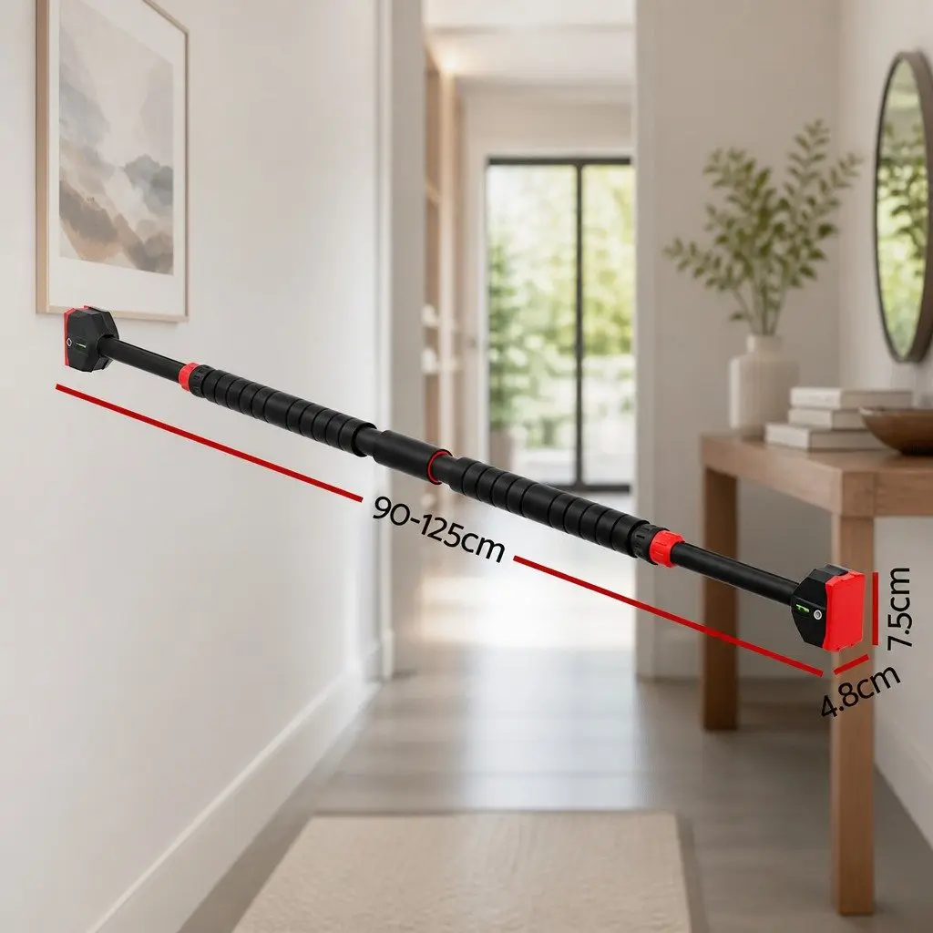 Pull Up Bar Black 90-125cm Telescopic Adjustable for Home Fitness Training
