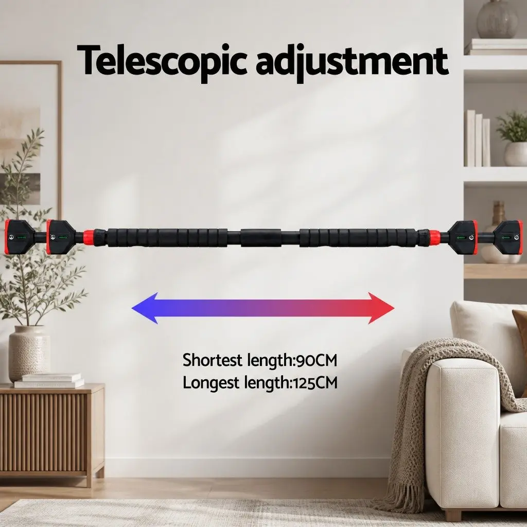 Pull Up Bar Black 90-125cm Telescopic Adjustable for Home Fitness Training