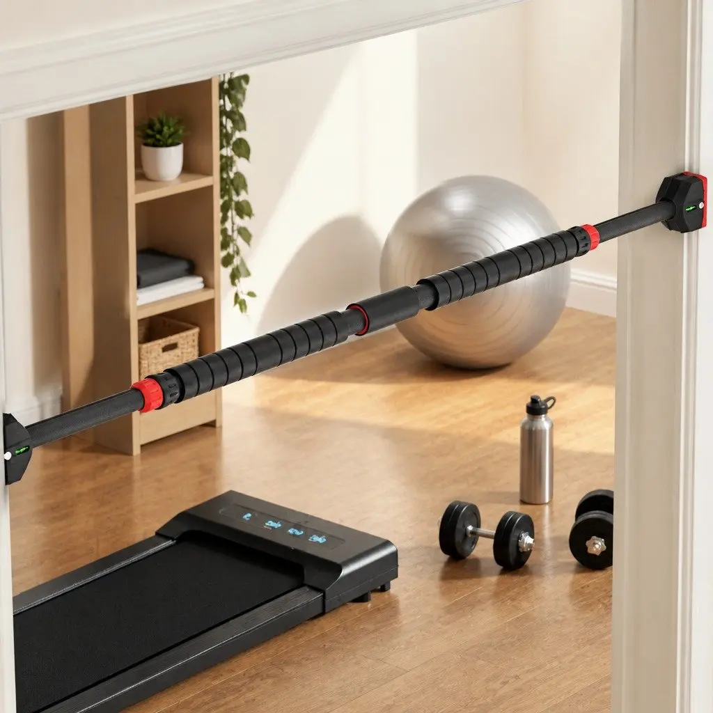 Pull Up Bar Black 90-125cm Telescopic Adjustable for Home Fitness Training