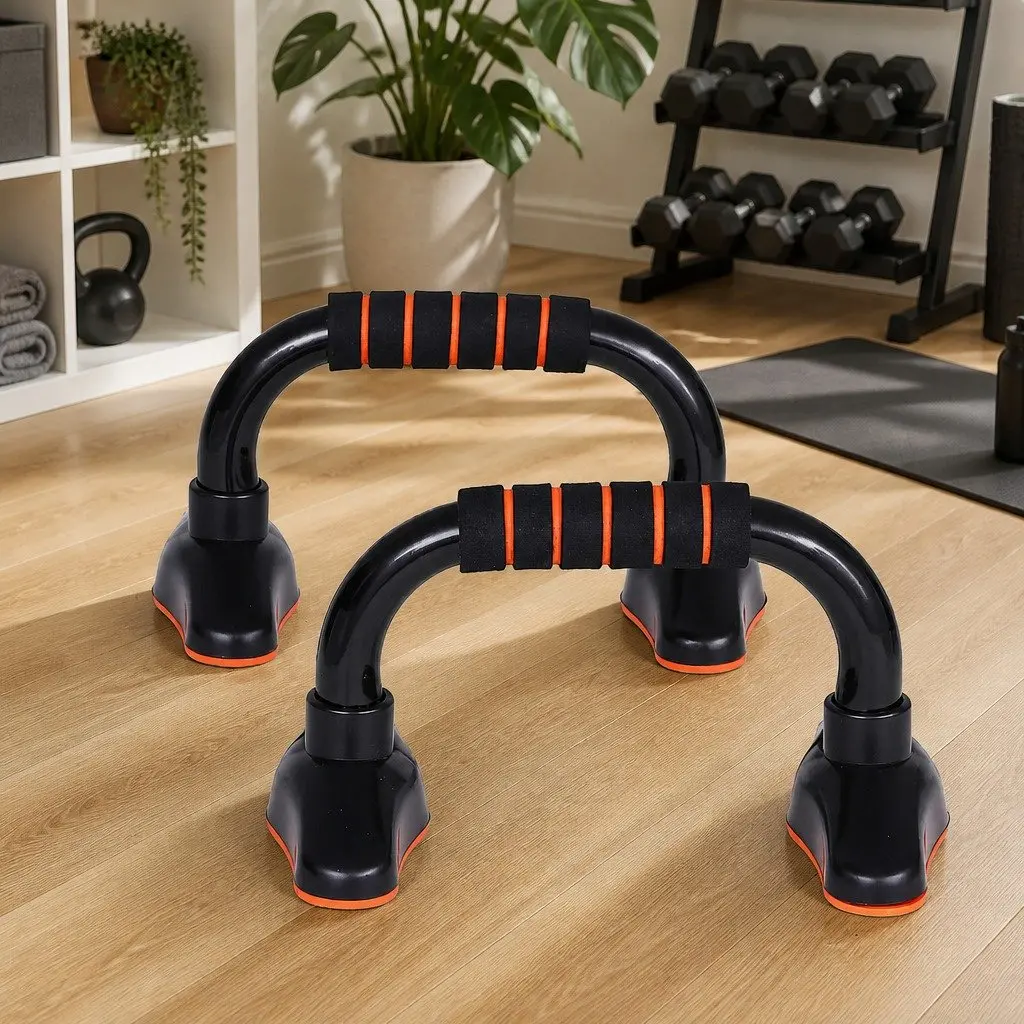 Push Up Bars Orange and Black Ergonomic Handles Non-Slip Base Home Gym Fitness Strength Training Exercise