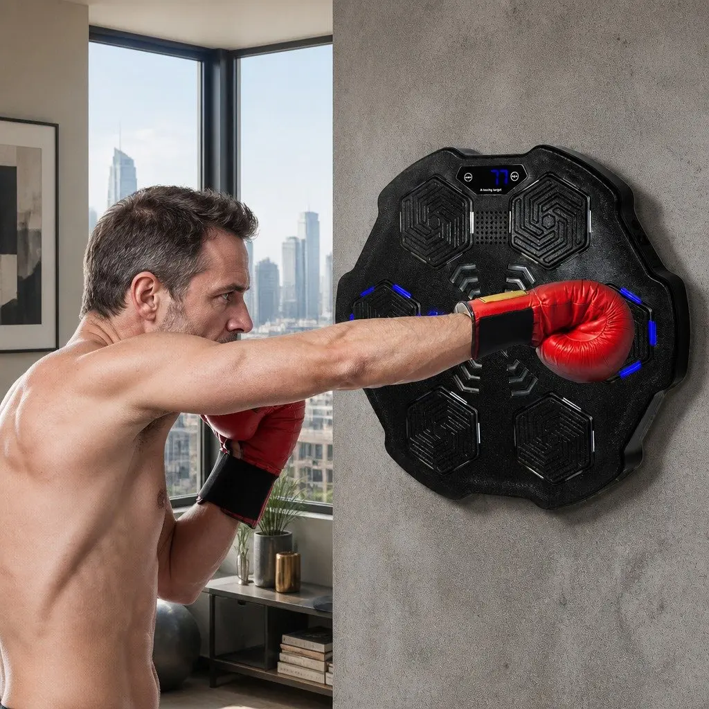Electronic Music Punching Box Black Wall Mount Home Gym Fitness Training Machine with Bluetooth Connectivity and 8 Adjustable Speed Settings