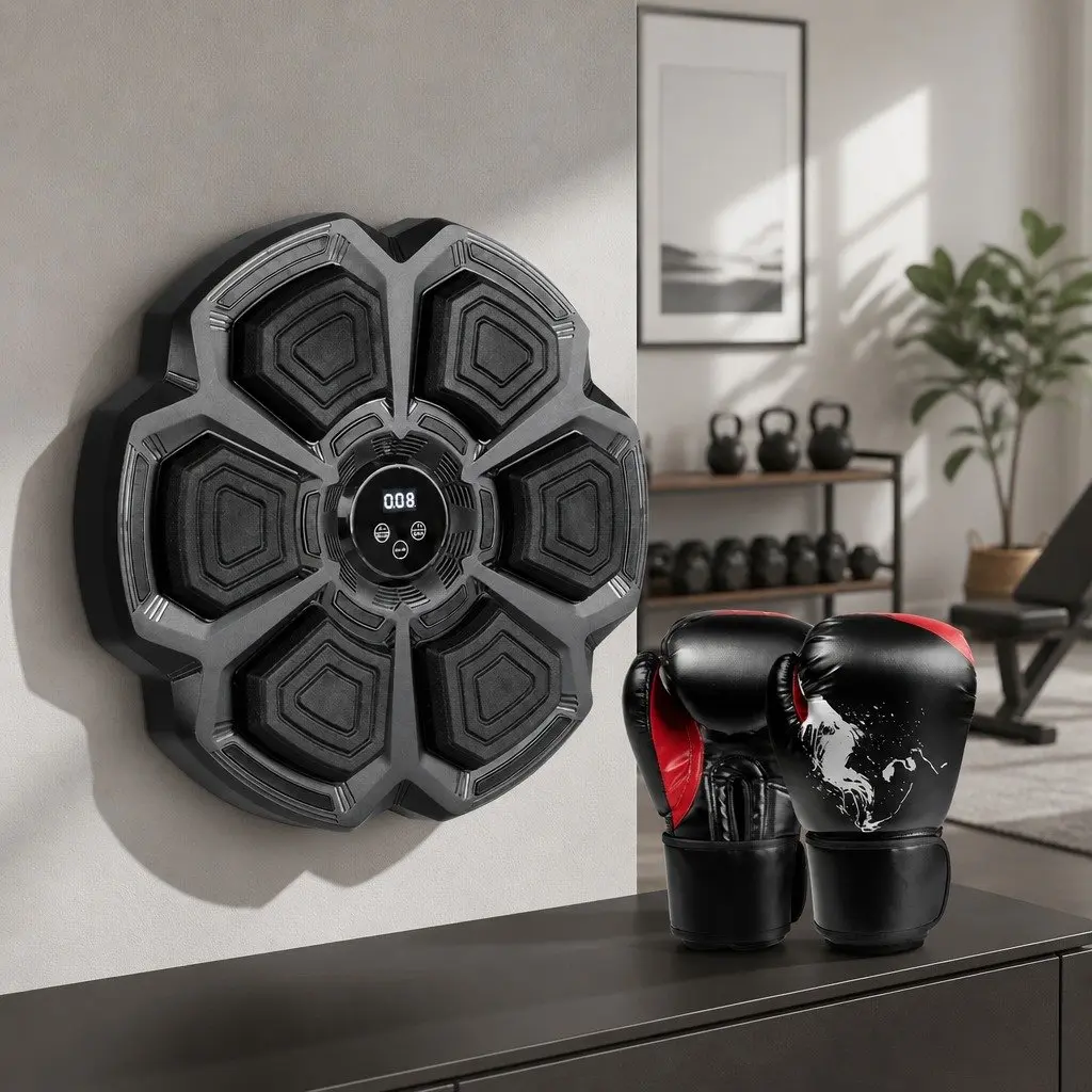 Music Punching Box Black Wall Mount Home Workout with 12oz Boxing Gloves