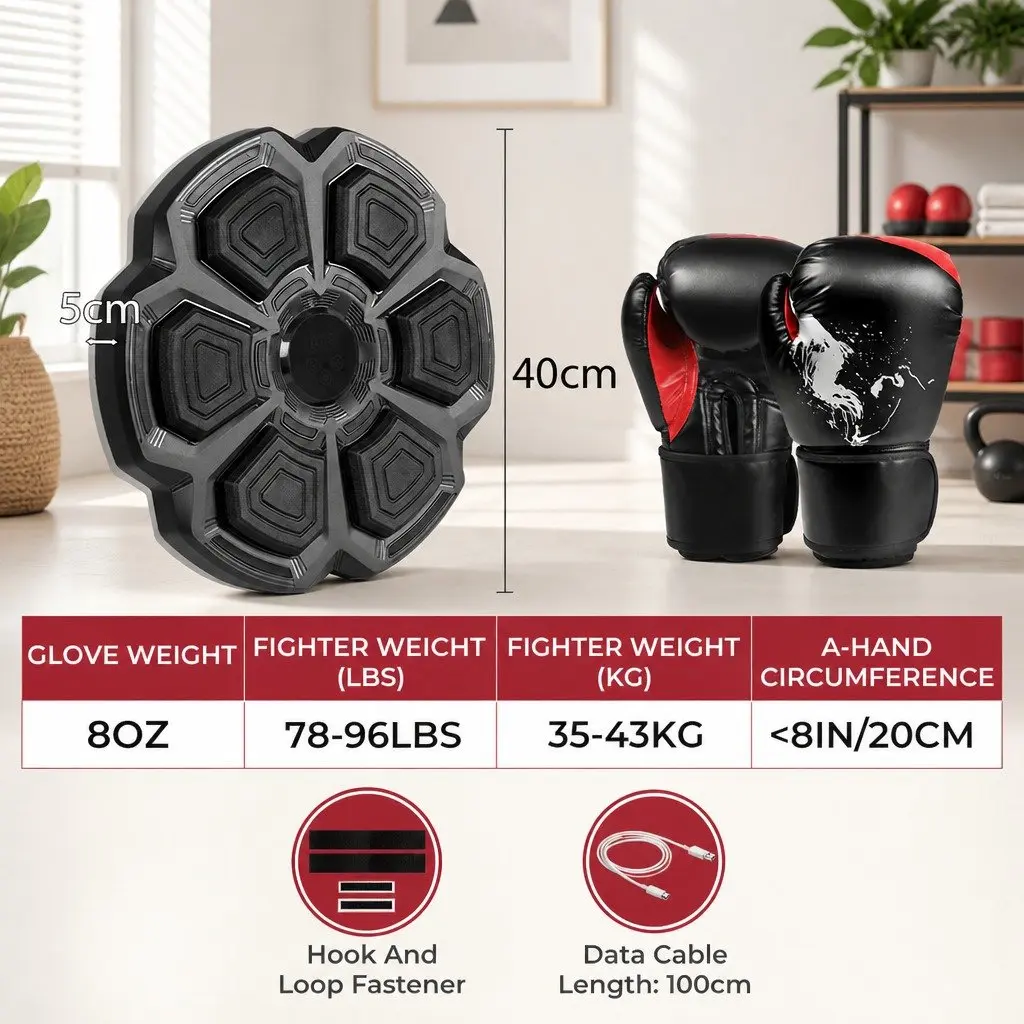 Music Boxing Machine Black 8OZ Gloves 9 Speed Bluetooth Wall Mount Home Fitness