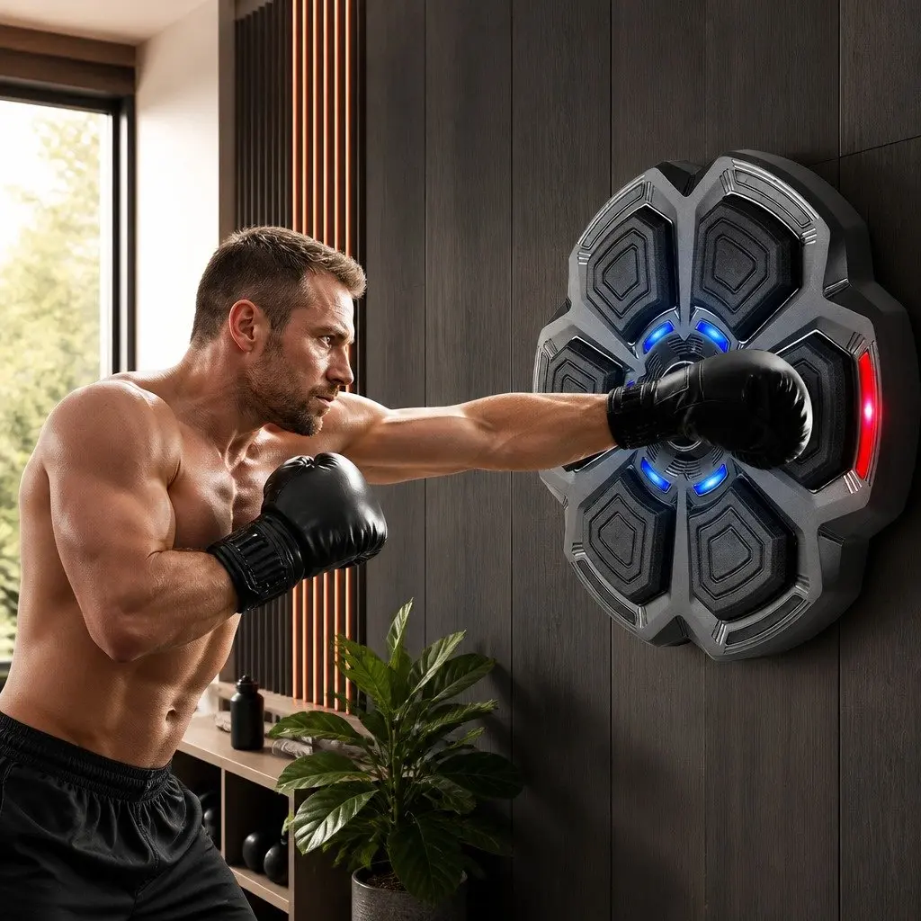 Electronic Punching Box Black Wall Mounted 9 Speed Modes Bluetooth Home Fitness