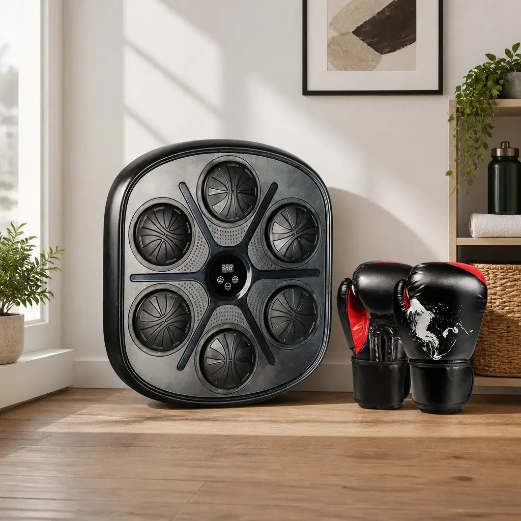 Music Punching Box Black with 12OZ Boxing Gloves Wall Mount Home Workout Machine