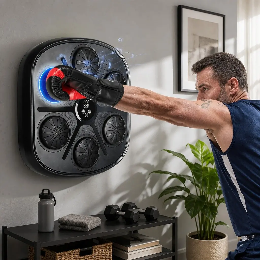Music Boxing Machine Black Wall Mount Punch Pad 8OZ Gloves 9 Speed Modes