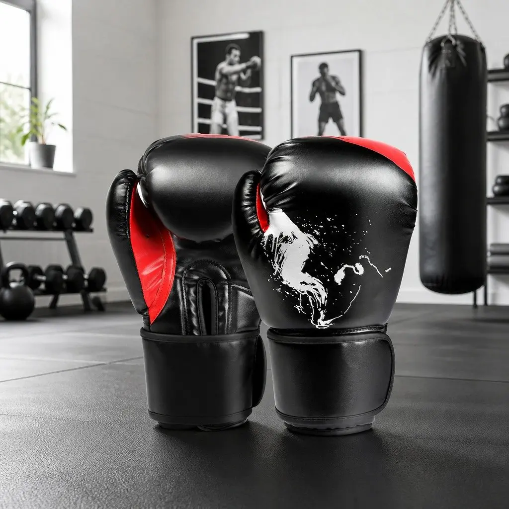 Boxing Gloves Black 8OZ PU Leather Training Mitts Sparring Punch Bag