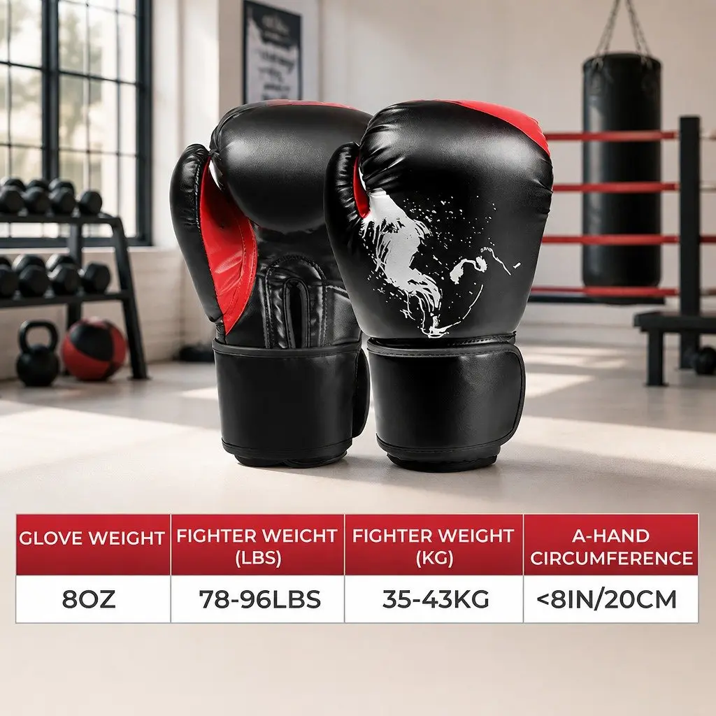 Boxing Gloves Black 8OZ PU Leather Training Mitts Sparring Punch Bag