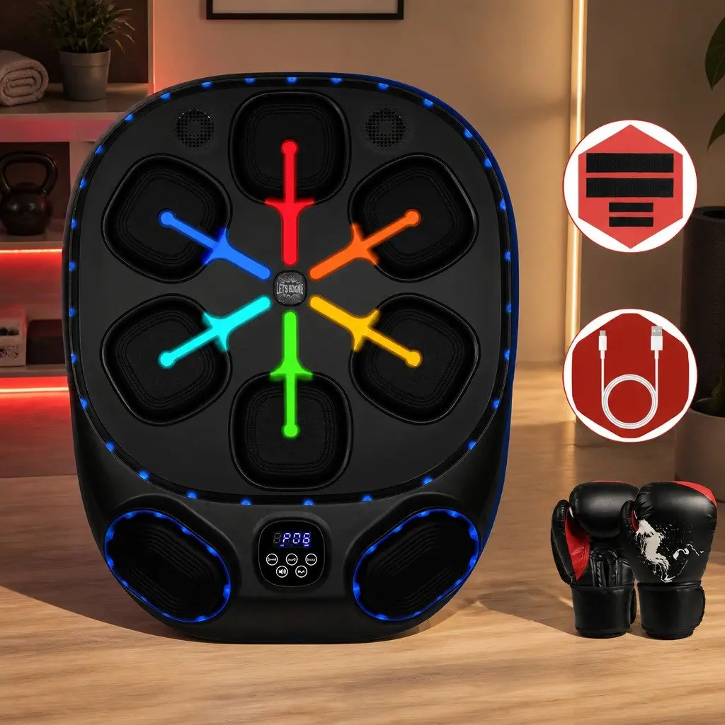 Music Boxing Machine Black 48cm x 61cm 10 Speed 9 Modes Smart Punching Bag Home Workout Training