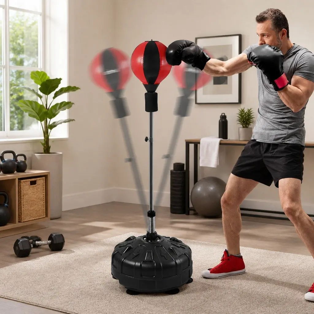 Speed Ball Punching Bag Black Adjustable Height Home Gym Fitness Training