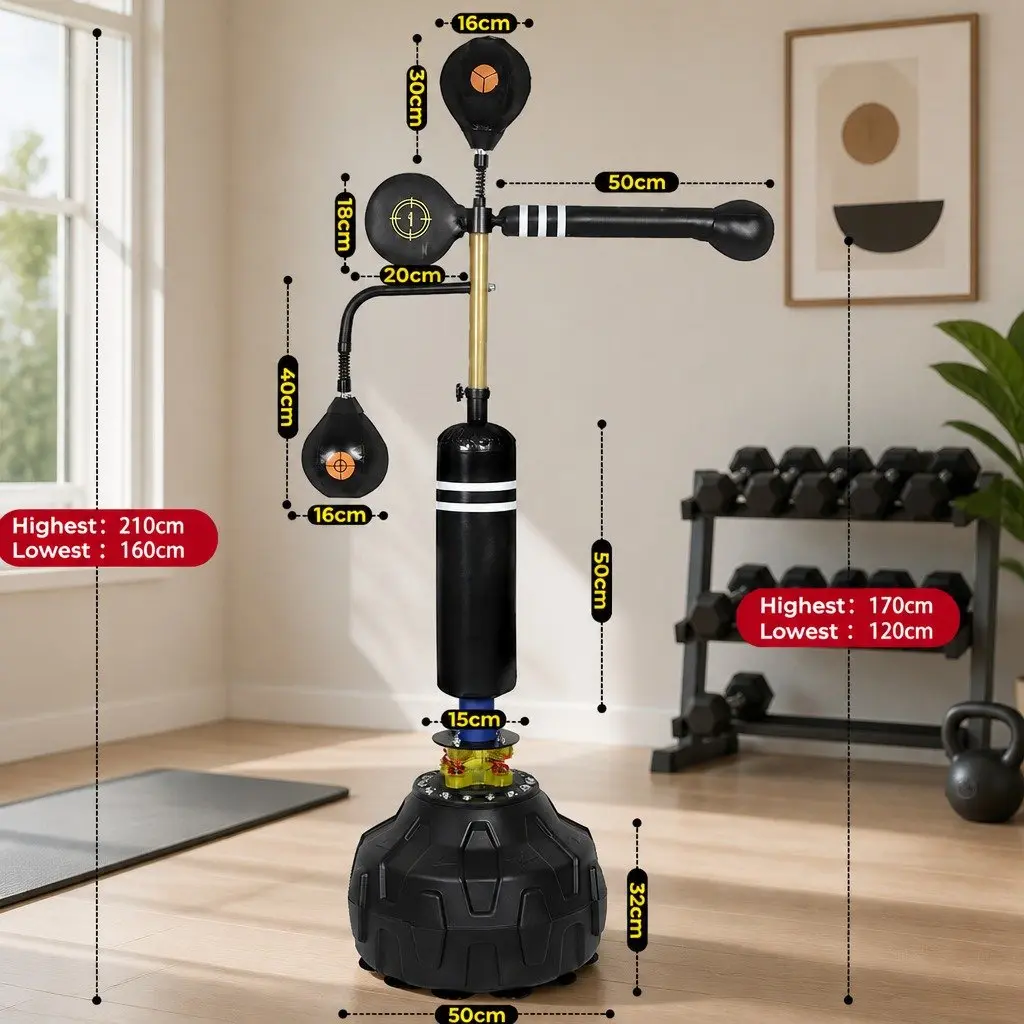 Boxing Speed Ball Free Standing Punching Bag Black Adjustable Height Reflex Training
