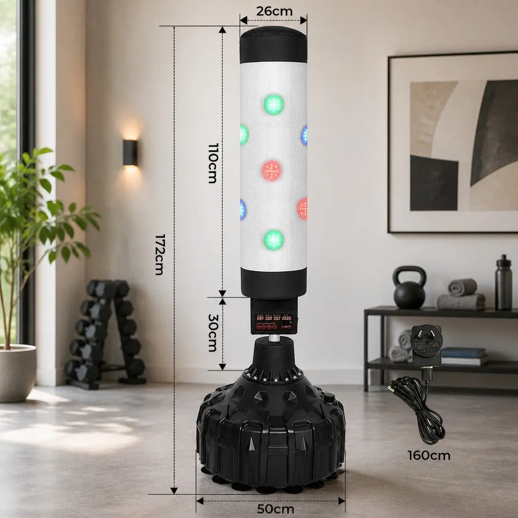 Punching Bag Stand Black 80cm Interactive Training Modes with LED Lights