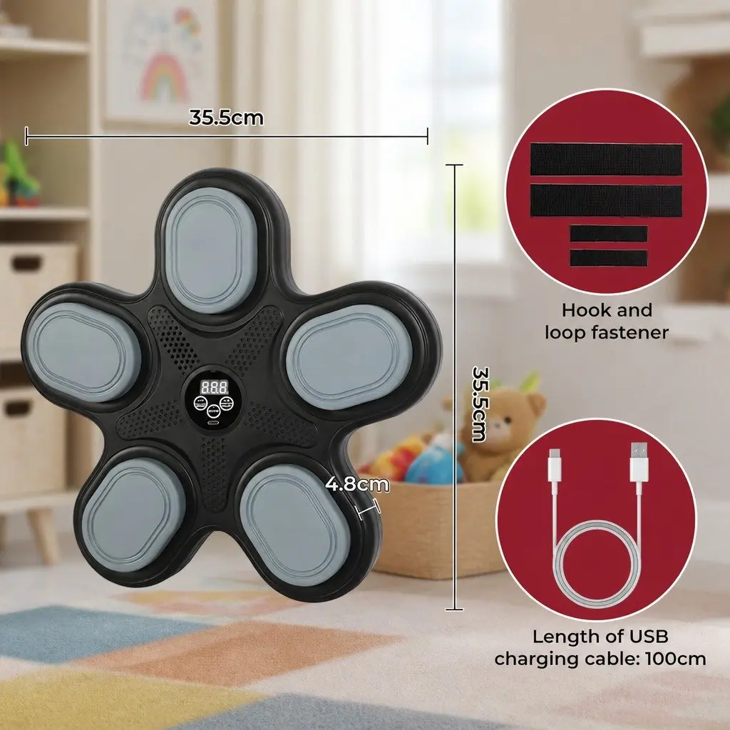 Kids Boxing Machine Black 35.5cm 10 Speeds 9 Modes Bluetooth Smart Display