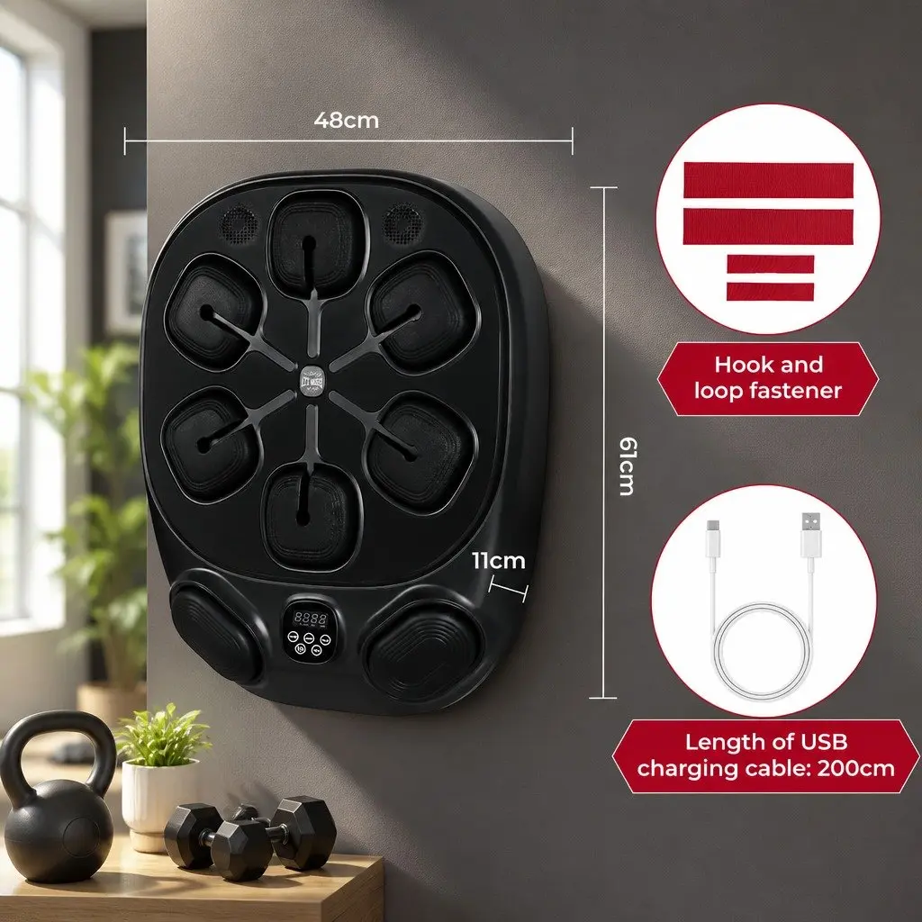 Music Boxing Machine Black Wall Mount Home Gym Training 10 Speed 9 Modes