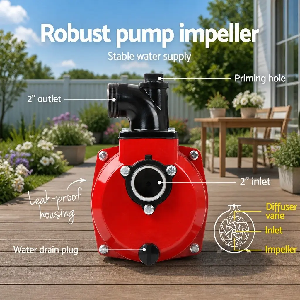 Petrol Water Pump Red 2 Inch 7HP High Flow 4-Stroke Engine for Garden Irrigation and Dewatering
