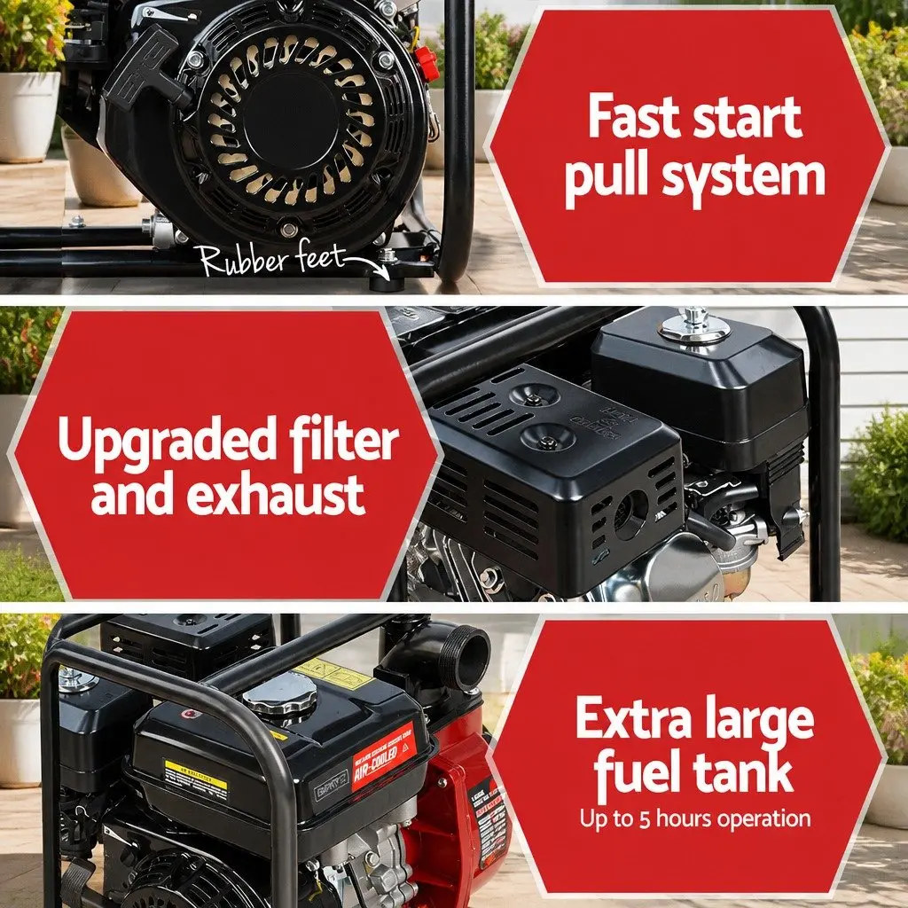 Petrol Water Pump Red 2 Inch 7HP High Flow 4-Stroke Engine for Garden Irrigation and Dewatering