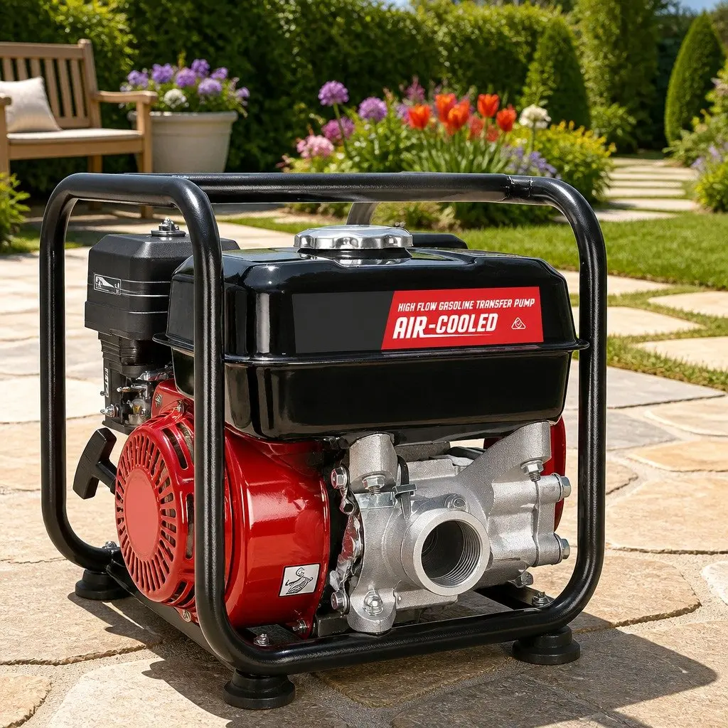 2 Inch Petrol Water Pump Black Red 7HP High Flow Transfer Irrigation Garden Farm Pond