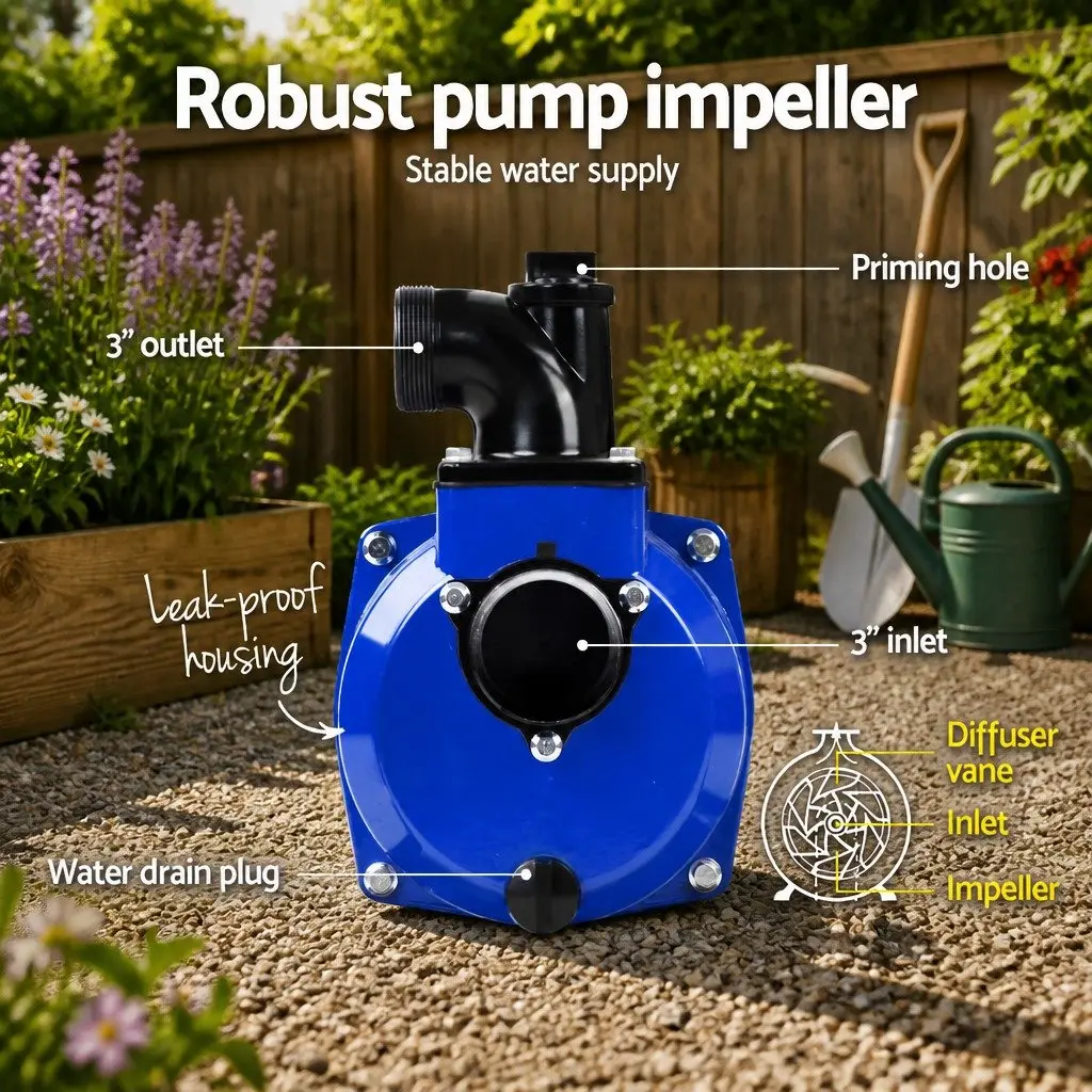 3" Petrol Water Pump Black Blue 7HP 210cc High Flow Irrigation Transfer Pump