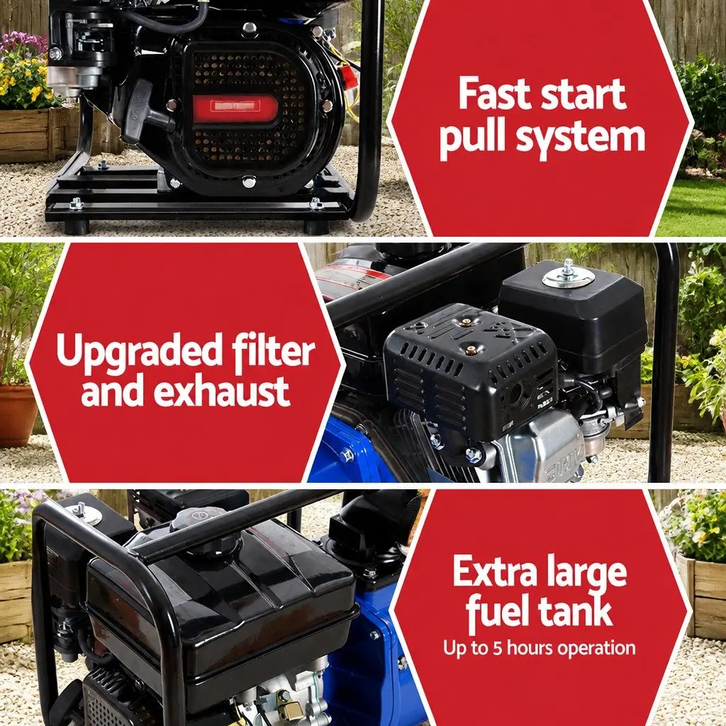 3" Petrol Water Pump Black Blue 7HP 210cc High Flow Irrigation Transfer Pump