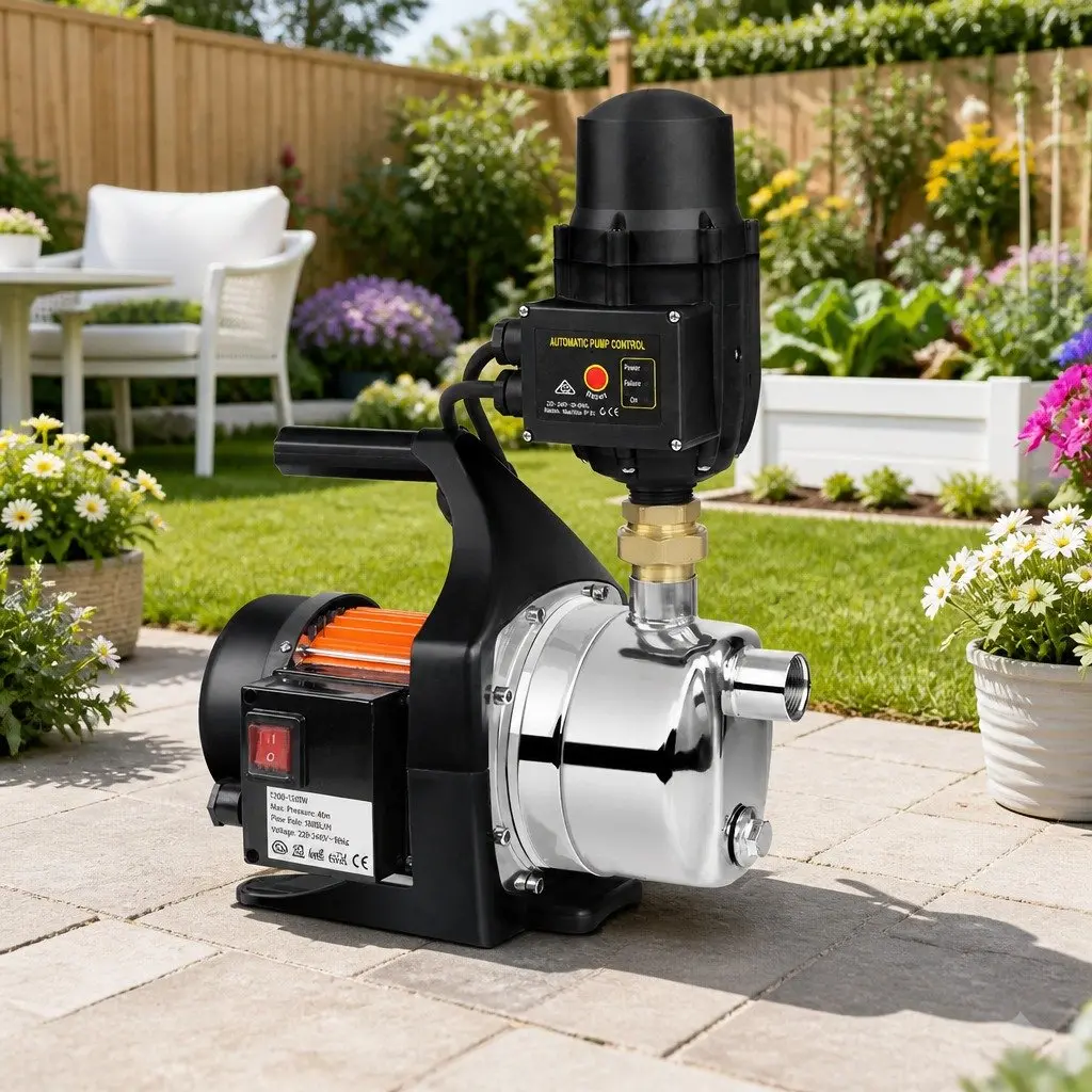 Irrigation Pump Black 1500W Automatic Pressure Controller Durable Stainless Steel Body
