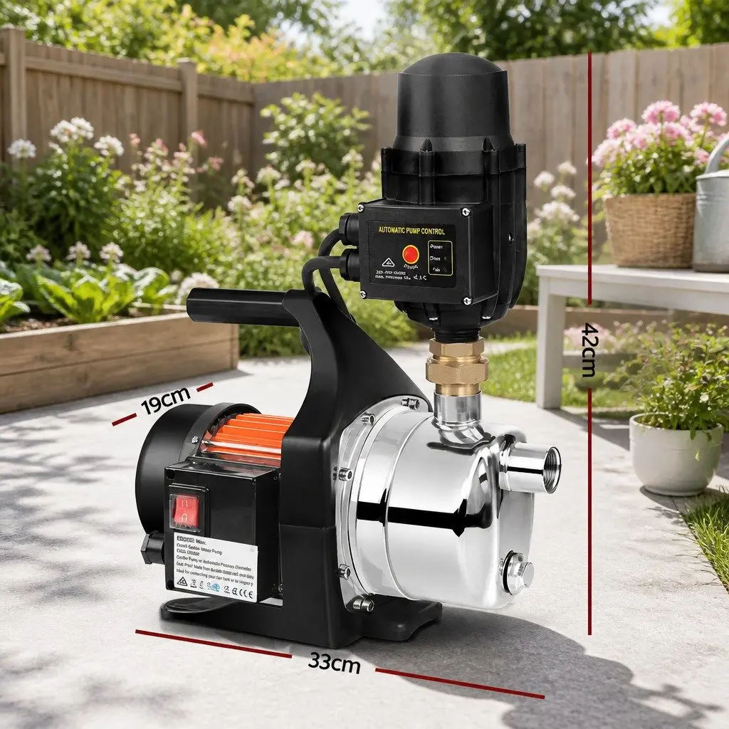 Irrigation Pump Black 1500W Automatic Pressure Controller Durable Stainless Steel Body