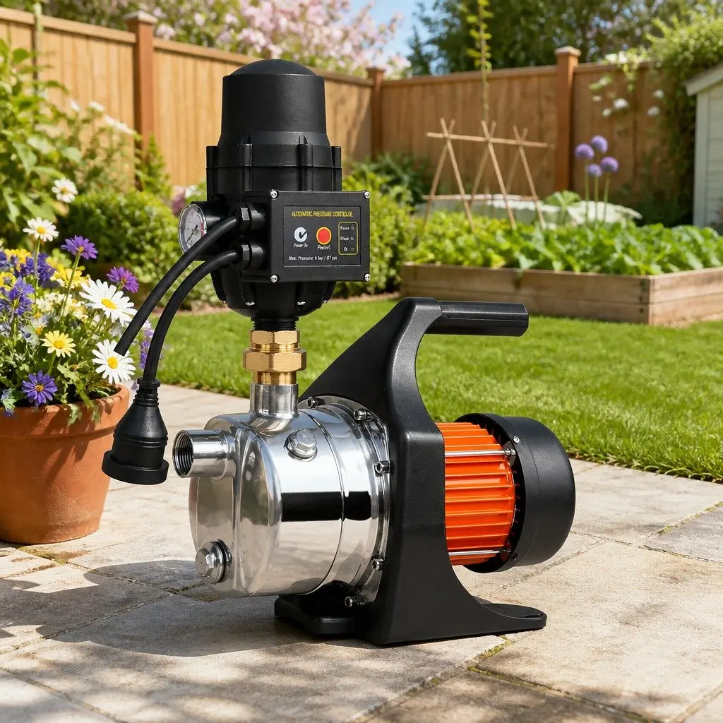 Irrigation Pump Black 1500W Automatic Pressure Controller Durable Stainless Steel Body