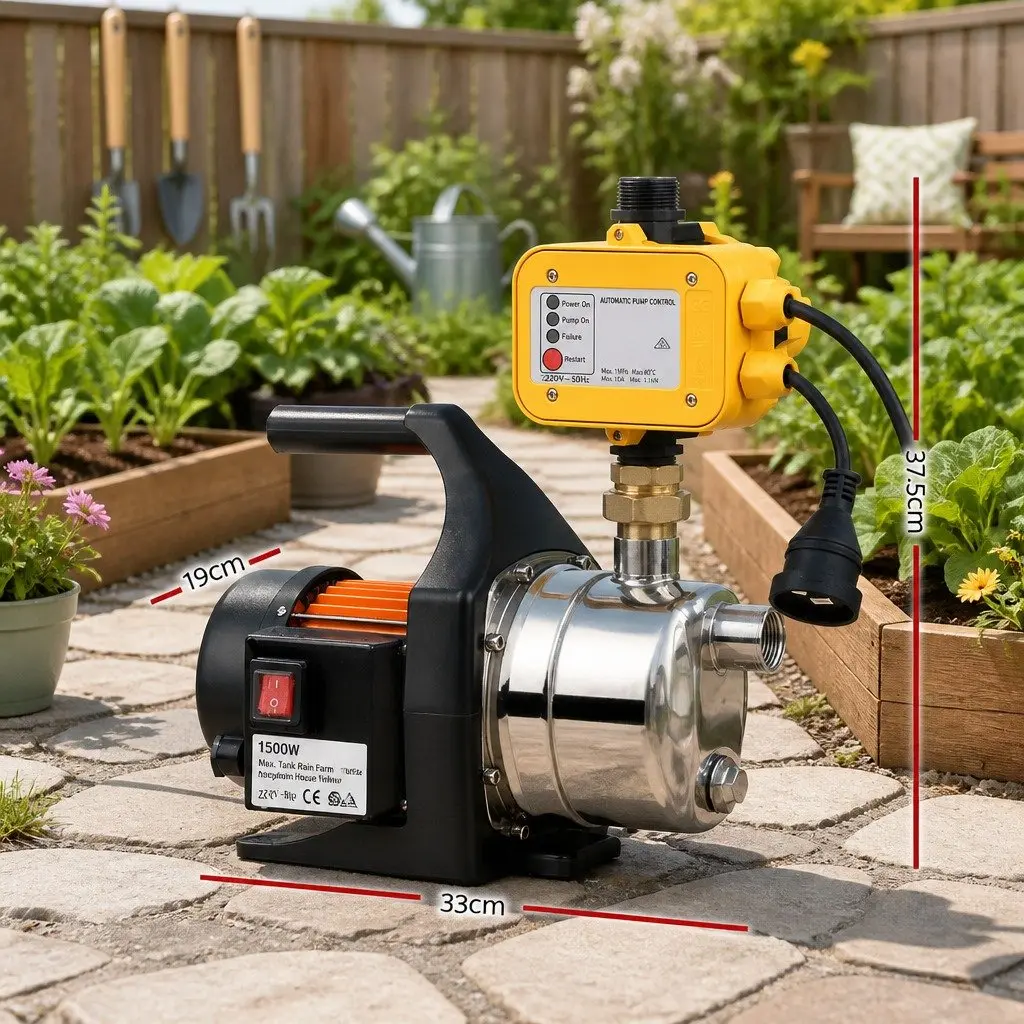 Irrigation Pump Yellow 1500W Automatic Pressure Controller High Pressure Garden Water Pump