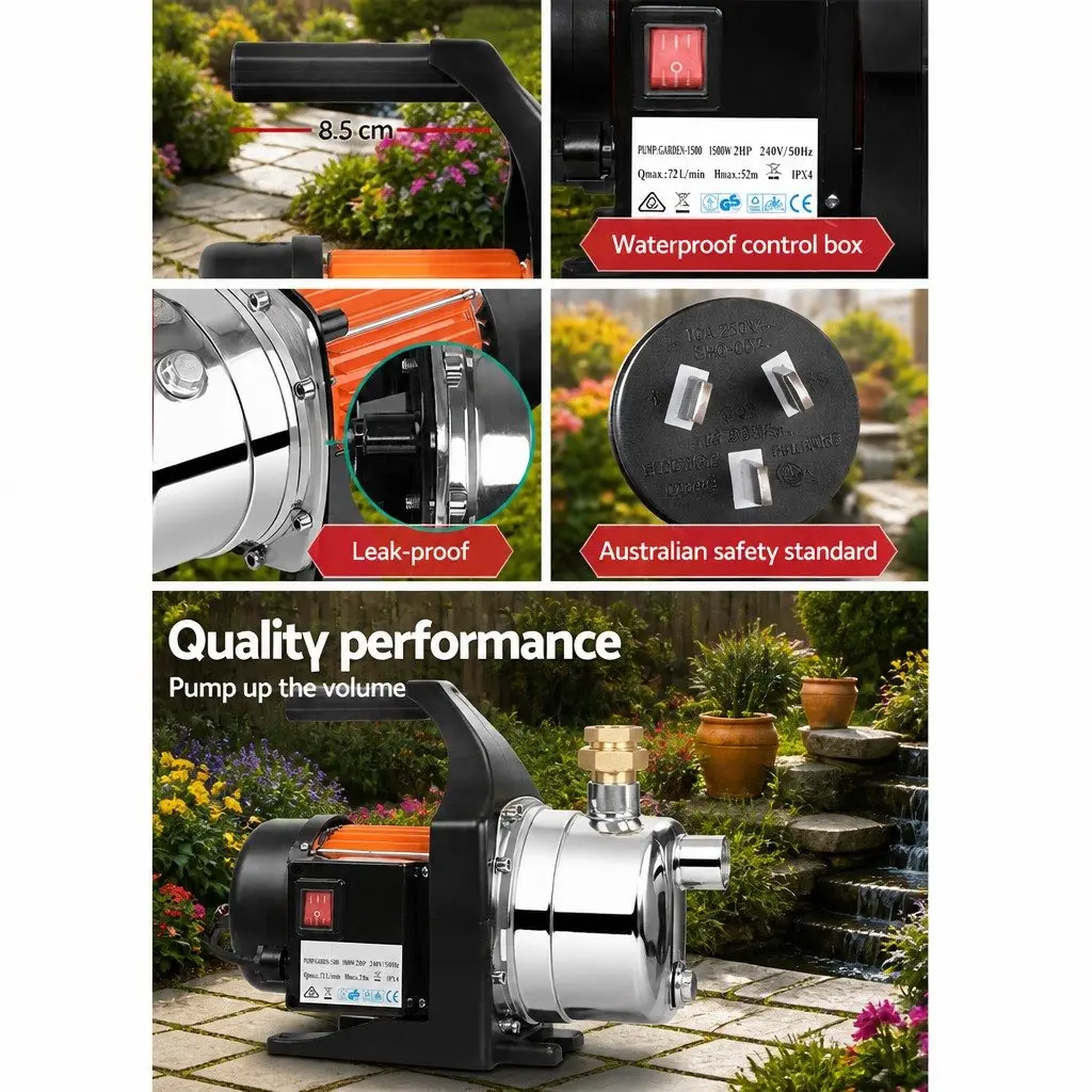 Garden Water Pump 1500W Max Pressure Irrigation Tank Stainless Steel Farm House