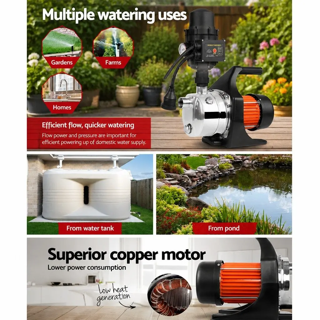Irrigation Pump Black 800W 54L/min Max Flow Rate Automatic Pressure Control