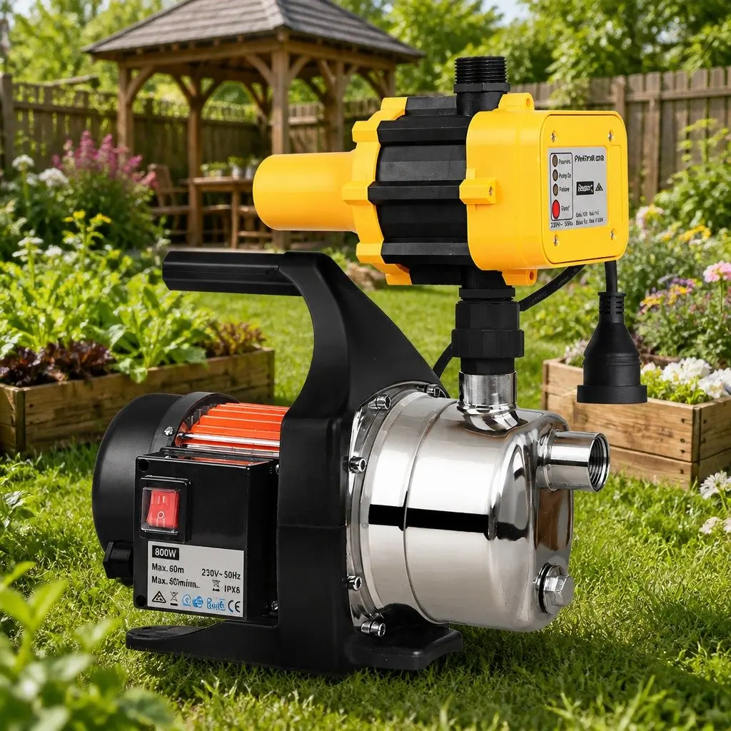 Irrigation Pump Black 800W Automatic Pressure Controller Stainless Steel Construction