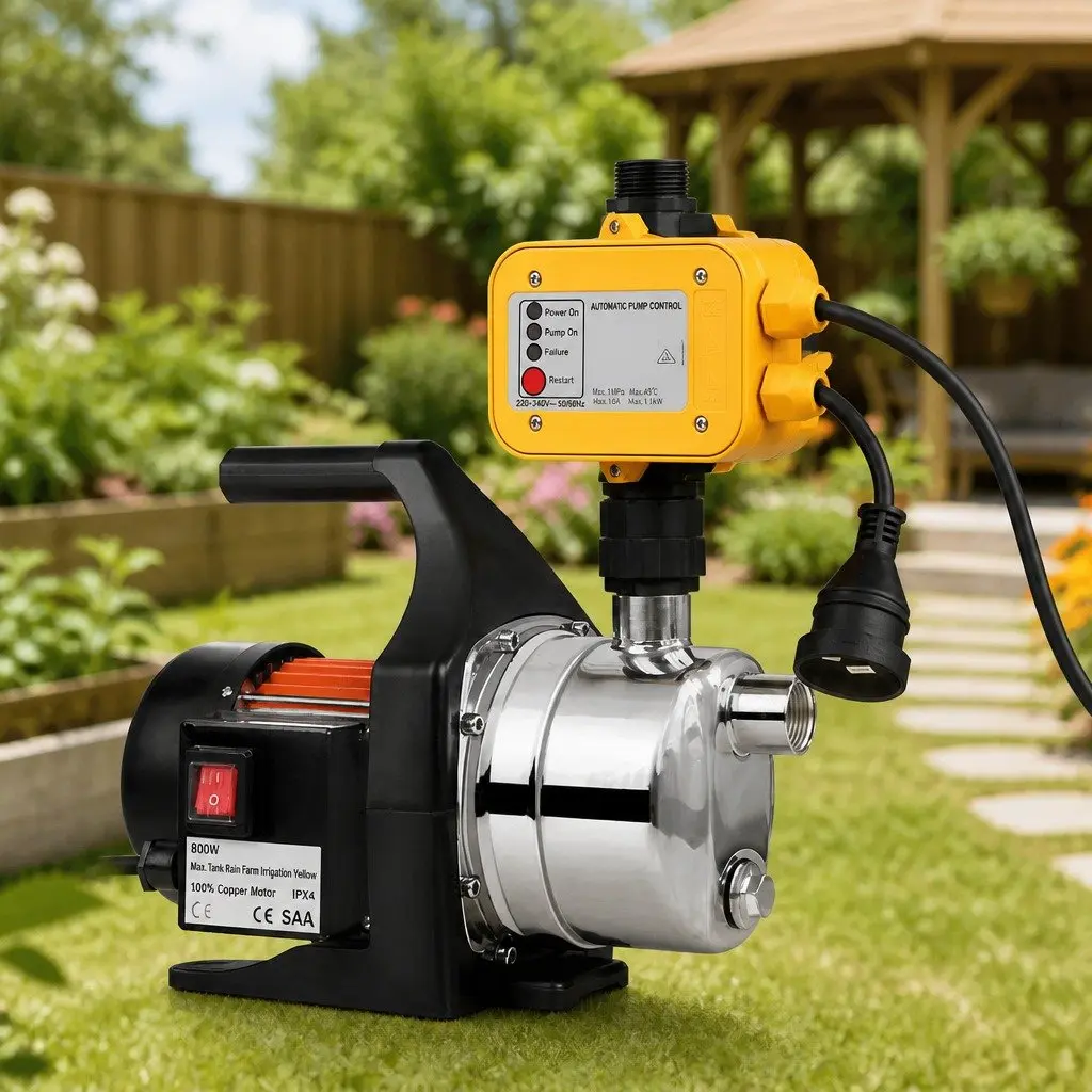 Irrigation Pump Black 800W Automatic Pressure Controller Stainless Steel Construction