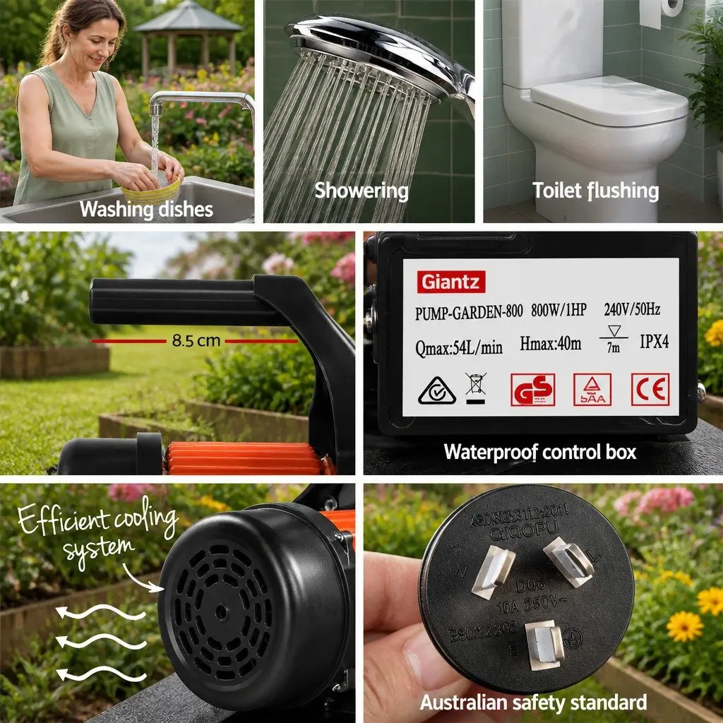 Irrigation Pump Black 800W Automatic Pressure Controller Stainless Steel Construction