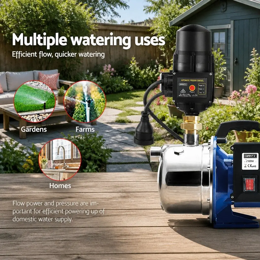 Garden Water Jet Pump 1100W High Pressure Irrigation Tank Controller Stainless