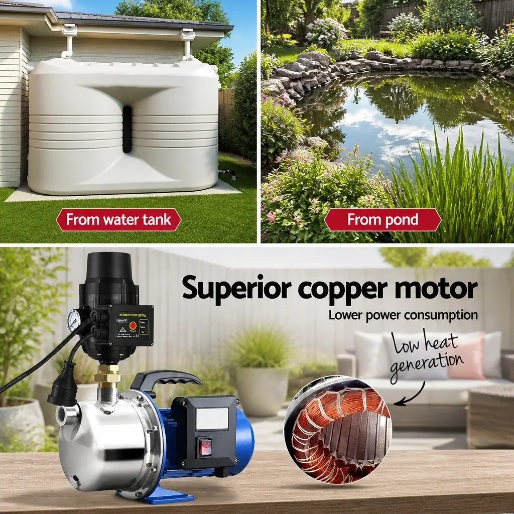 Garden Water Jet Pump 1100W High Pressure Irrigation Tank Controller Stainless