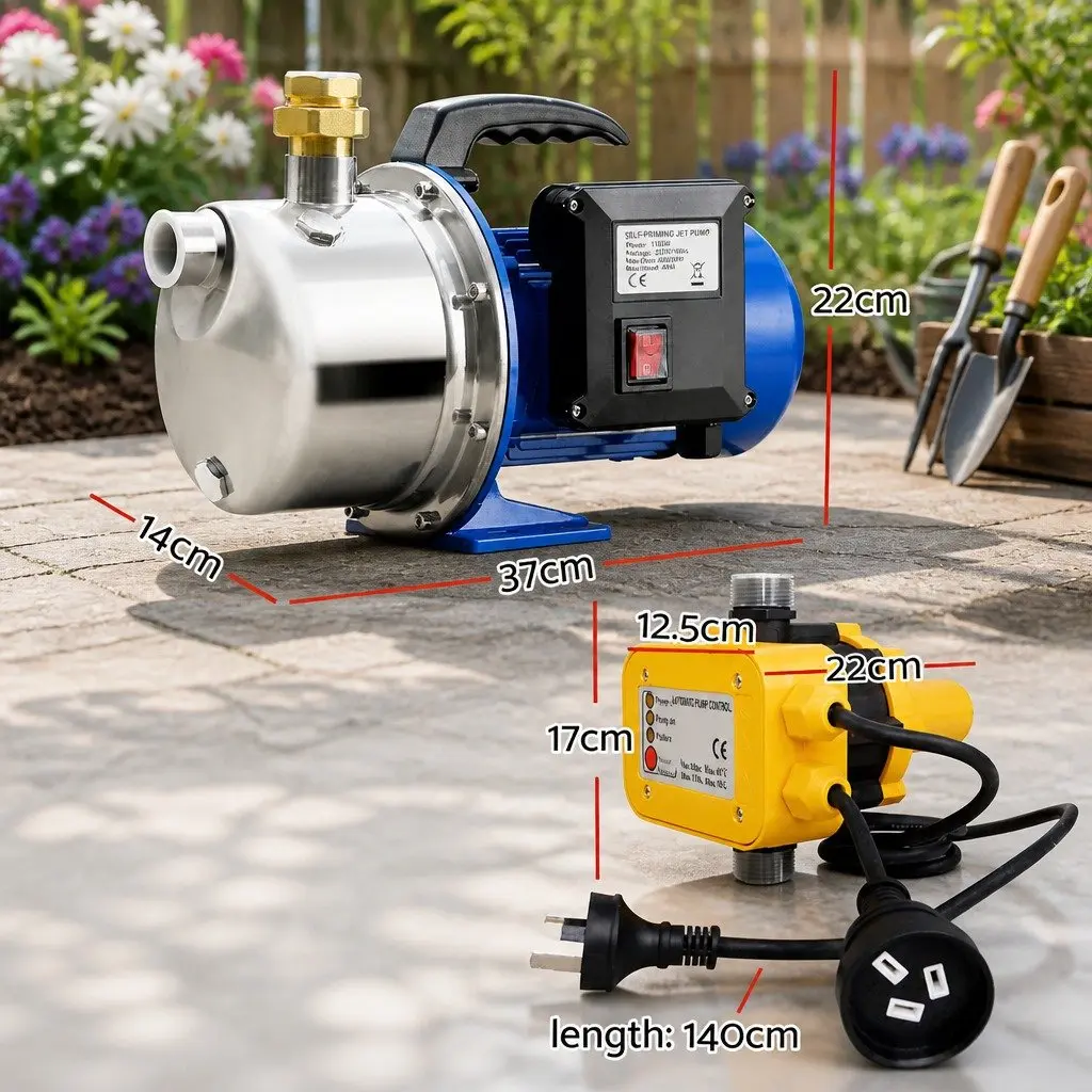 Irrigation Pump Black Stainless Steel 1100W 4600L/H Automatic Pressure Controller