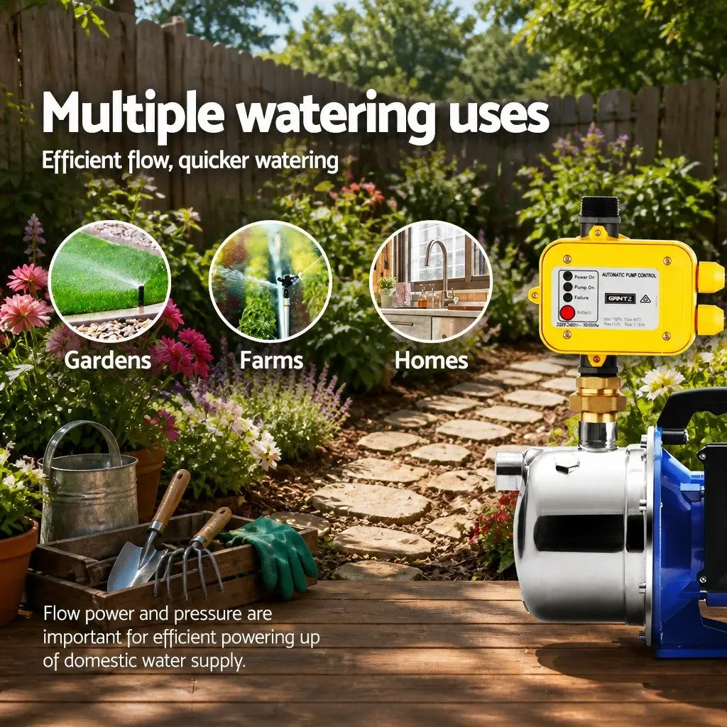 Irrigation Pump Black Stainless Steel 1100W 4600L/H Automatic Pressure Controller