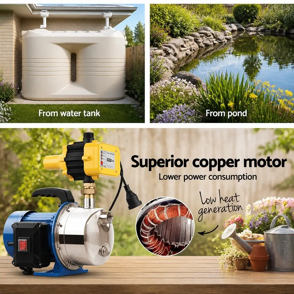 Irrigation Pump Black Stainless Steel 1100W 4600L/H Automatic Pressure Controller