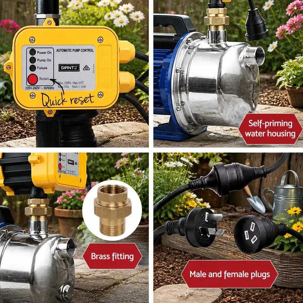 Irrigation Pump Black Stainless Steel 1100W 4600L/H Automatic Pressure Controller