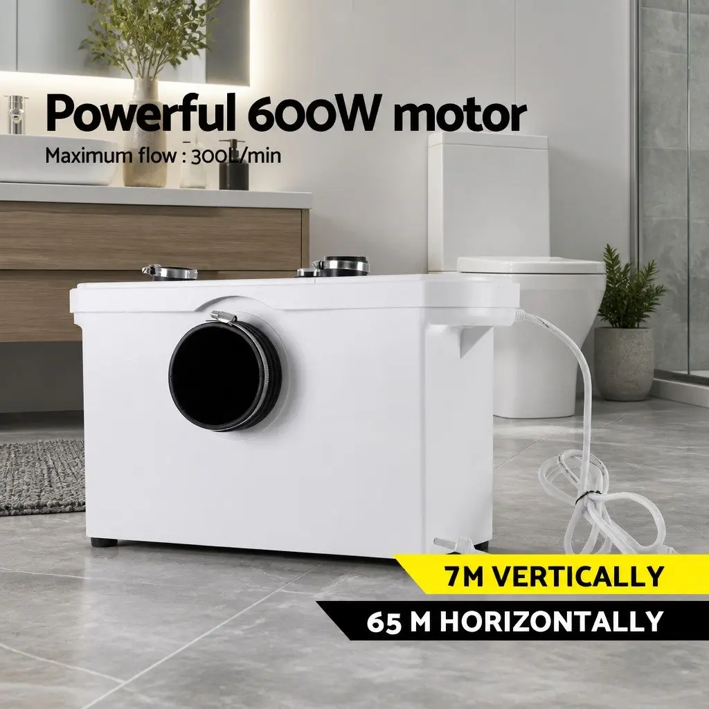 Macerator Sewage Pump White 600W Three Inlets Vertical Pumping Up to 7m