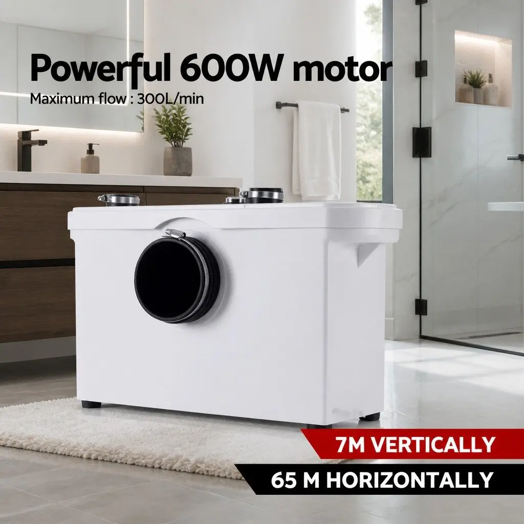 Macerator Sewage Pump White 600W Three Inlets Vertical Pumping Up to 7m