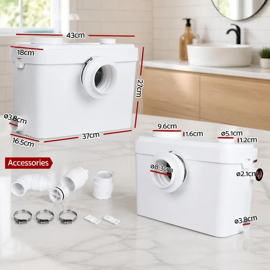 Macerator Sewage Pump White 600W Fully Automatic Waste Water Disposal Unit for Bathroom Laundry Kitchen