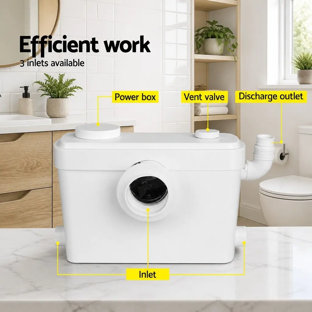 Macerator Sewage Pump White 600W Fully Automatic Waste Water Disposal Unit for Bathroom Laundry Kitchen