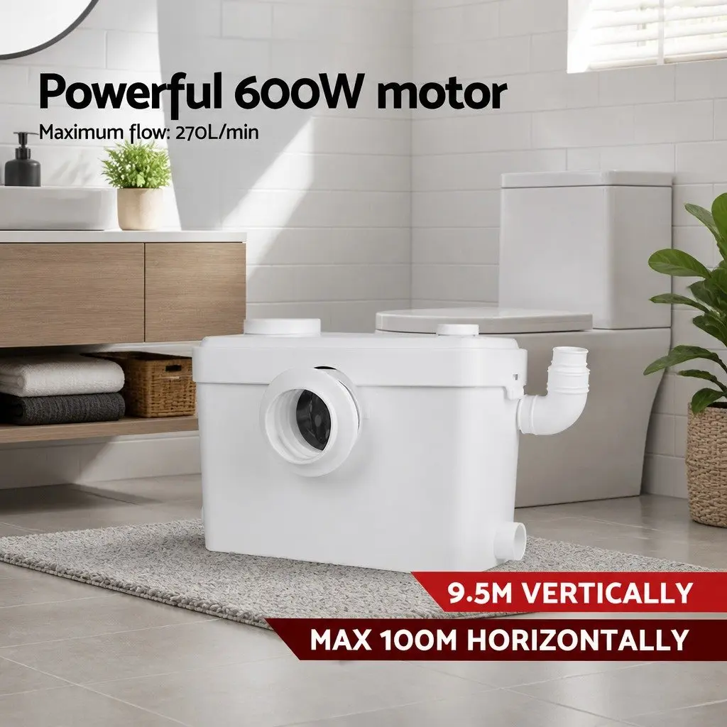 Macerator Sewage Pump White 600W Fully Automatic Waste Water Disposal Unit for Bathroom Laundry Kitchen