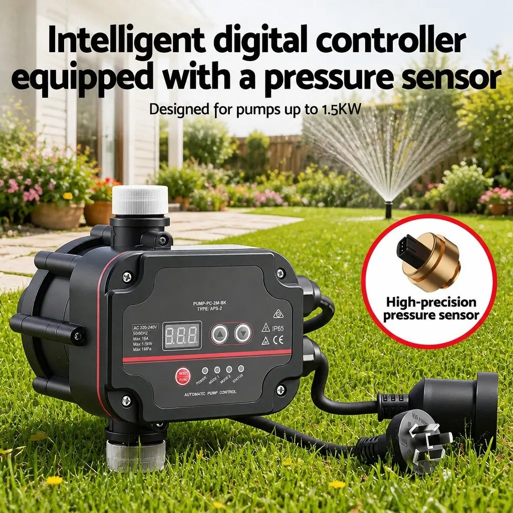 Digital Water Pump Controller Black 16A 1.5kW Automatic Pressure Switch Adjustable