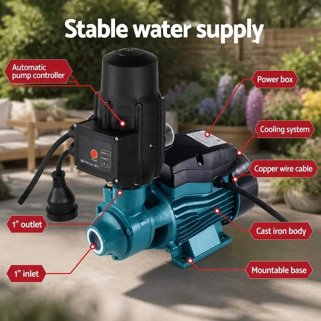 Peripheral Water Pump Black 35L/min Automatic Control Rust-Resistant Construction
